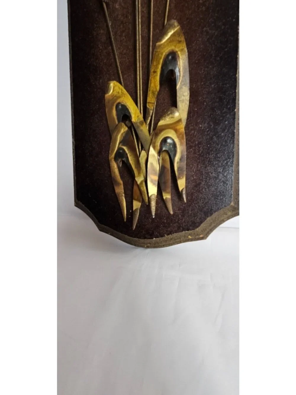 Vintage MCM Wall Plaque Brutalist Brass Sea Oats Botanical Metal Art 17.75